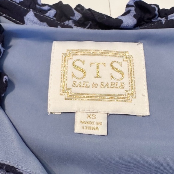 Sail To Sable Ruffle Neck Long Sleeve Blue Blouse - XS - Picture 6 of 13